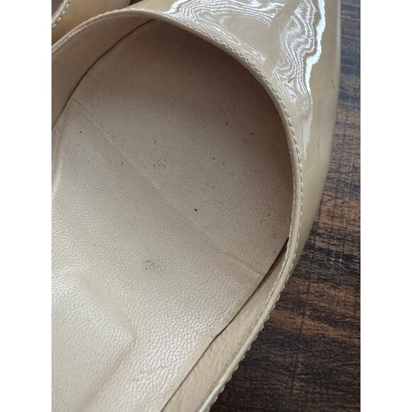 Jimmy Choo Romy Patent Leather Pointed Toe Kitten Heel Pumps in Nude - Picture 8 of 14